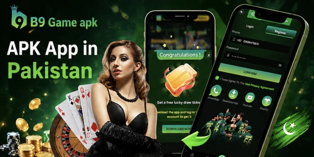 B9 Game APK App in Pakistan — official Android banner with cricket team